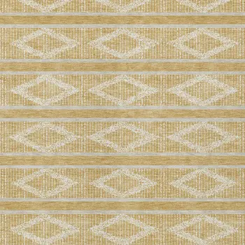 3' X 5' Gold And Ivory Geometric Washable Indoor Outdoor Area Rug