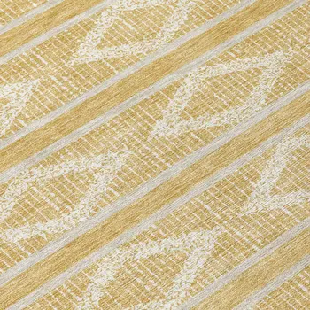 8' Gold And Ivory Round Geometric Washable Indoor Outdoor Area Rug