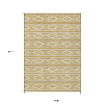 9' X 12' Gold And Ivory Geometric Washable Indoor Outdoor Area Rug
