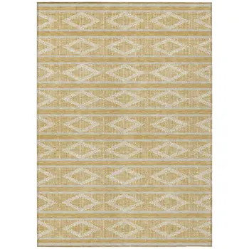 9' X 12' Gold And Ivory Geometric Washable Indoor Outdoor Area Rug