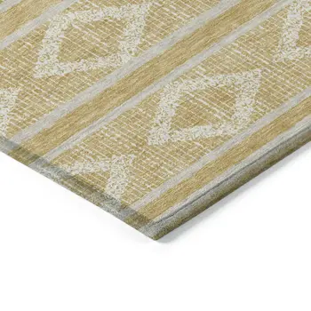 9' X 12' Gold And Ivory Geometric Washable Indoor Outdoor Area Rug