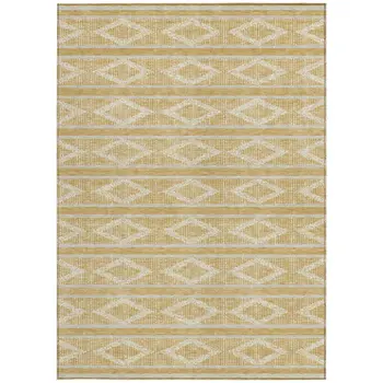 10' X 14' Gold And Ivory Geometric Washable Indoor Outdoor Area Rug
