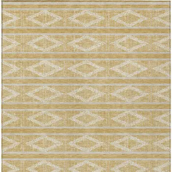 10' X 14' Gold And Ivory Geometric Washable Indoor Outdoor Area Rug