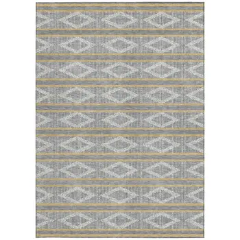 3' X 5' Gray Ivory And Brown Geometric Washable Indoor Outdoor Area Rug
