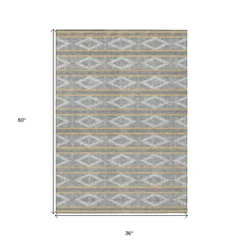 3' X 5' Gray Ivory And Brown Geometric Washable Indoor Outdoor Area Rug