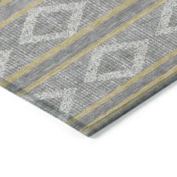 3' X 5' Gray Ivory And Brown Geometric Washable Indoor Outdoor Area Rug