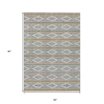 5' X 8' Gray Ivory And Brown Geometric Washable Indoor Outdoor Area Rug