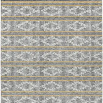 10' X 14' Gray Ivory And Brown Geometric Washable Indoor Outdoor Area Rug