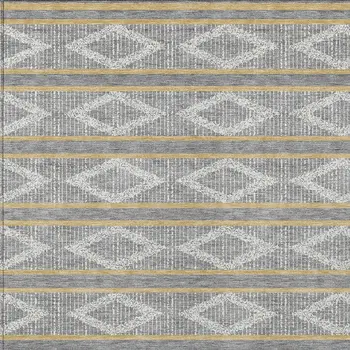 10' X 14' Gray Ivory And Brown Geometric Washable Indoor Outdoor Area Rug