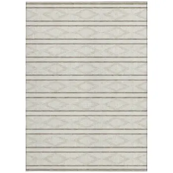 3' X 5' Ivory And Brown Geometric Washable Indoor Outdoor Area Rug