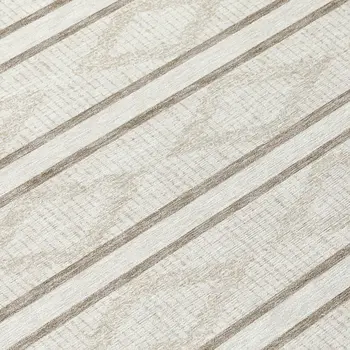 8' Ivory And Brown Round Geometric Washable Indoor Outdoor Area Rug