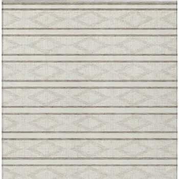8' X 10' Ivory And Brown Geometric Washable Indoor Outdoor Area Rug