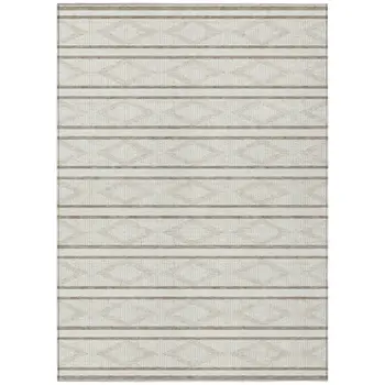 8' X 10' Ivory And Brown Geometric Washable Indoor Outdoor Area Rug