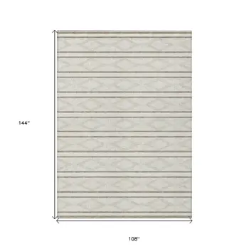 9' X 12' Ivory And Brown Geometric Washable Indoor Outdoor Area Rug