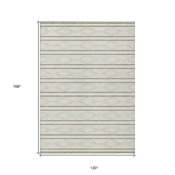 10' X 14' Ivory And Brown Geometric Washable Indoor Outdoor Area Rug