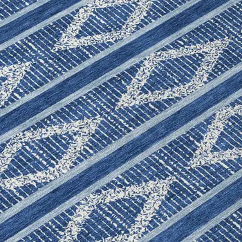 8' Navy Blue And Ivory Round Geometric Washable Indoor Outdoor Area Rug