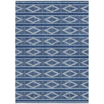 8' X 10' Navy Blue And Ivory Geometric Washable Indoor Outdoor Area Rug