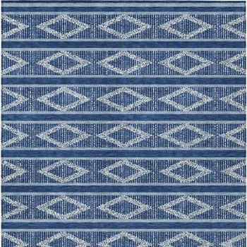 10' X 14' Navy Blue And Ivory Geometric Washable Indoor Outdoor Area Rug