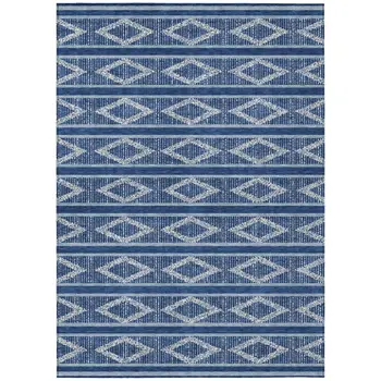 10' X 14' Navy Blue And Ivory Geometric Washable Indoor Outdoor Area Rug