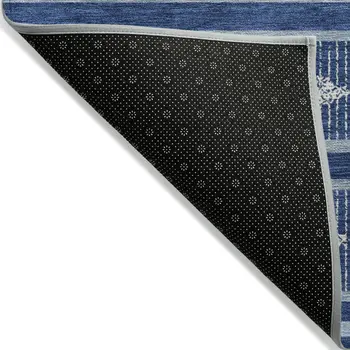 10' X 14' Navy Blue And Ivory Geometric Washable Indoor Outdoor Area Rug