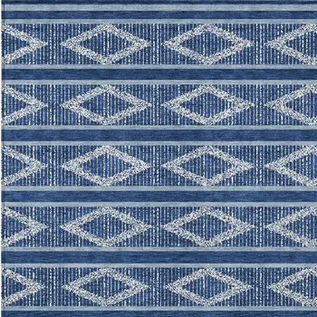 10' X 14' Navy Blue And Ivory Geometric Washable Indoor Outdoor Area Rug