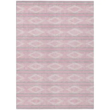 5' X 8' Pink Ivory And Gray Geometric Washable Indoor Outdoor Area Rug