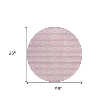 8' Pink Ivory And Gray Round Geometric Washable Indoor Outdoor Area Rug