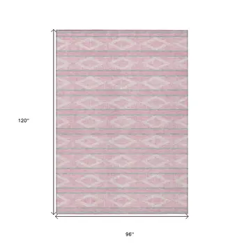 8' X 10' Pink Ivory And Gray Geometric Washable Indoor Outdoor Area Rug