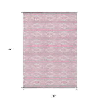9' X 12' Pink Ivory And Gray Geometric Washable Indoor Outdoor Area Rug