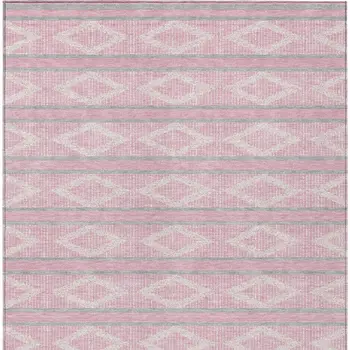9' X 12' Pink Ivory And Gray Geometric Washable Indoor Outdoor Area Rug