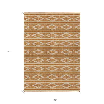 3' X 5' Copper And Ivory Geometric Washable Indoor Outdoor Area Rug