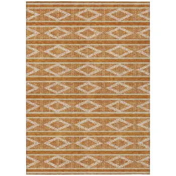 5' X 8' Copper And Ivory Geometric Washable Indoor Outdoor Area Rug