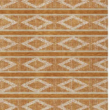 5' X 8' Copper And Ivory Geometric Washable Indoor Outdoor Area Rug
