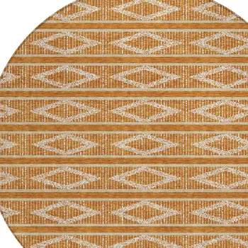 8' Copper And Ivory Round Geometric Washable Indoor Outdoor Area Rug