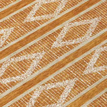 8' Copper And Ivory Round Geometric Washable Indoor Outdoor Area Rug