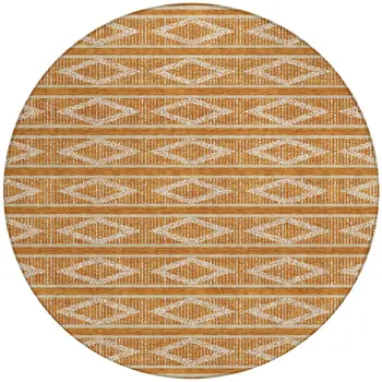 8' Copper And Ivory Round Geometric Washable Indoor Outdoor Area Rug