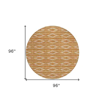 8' Copper And Ivory Round Geometric Washable Indoor Outdoor Area Rug