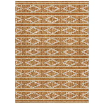 10' X 14' Copper And Ivory Geometric Washable Indoor Outdoor Area Rug