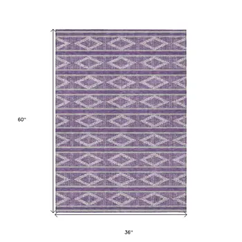 3' X 5' Purple Gray And Ivory Geometric Washable Indoor Outdoor Area Rug