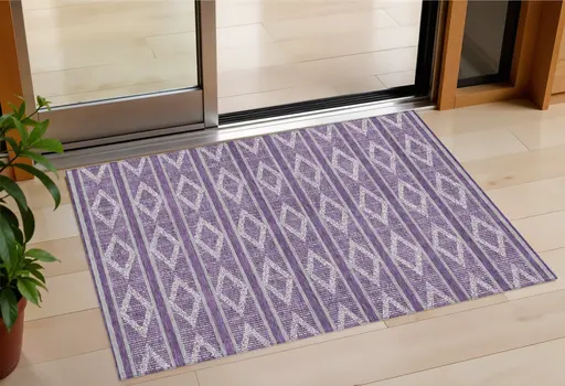 3' X 5' Purple Gray And Ivory Geometric Washable Indoor Outdoor Area Rug