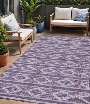 5' X 8' Purple Gray And Ivory Geometric Washable Indoor Outdoor Area Rug