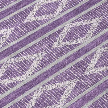 8' Purple Gray And Ivory Round Geometric Washable Indoor Outdoor Area Rug