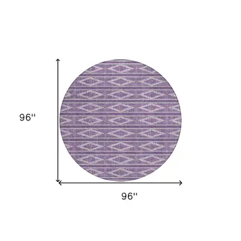 8' Purple Gray And Ivory Round Geometric Washable Indoor Outdoor Area Rug