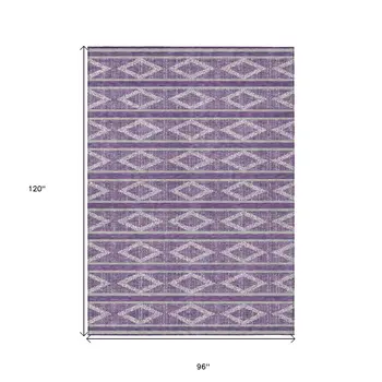 8' X 10' Purple Gray And Ivory Geometric Washable Indoor Outdoor Area Rug
