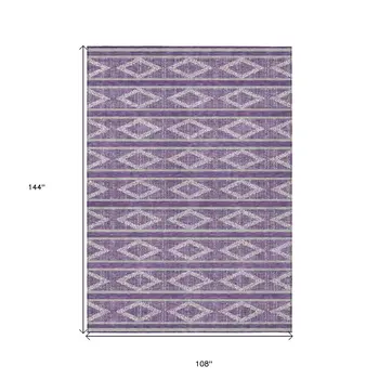 9' X 12' Purple Gray And Ivory Geometric Washable Indoor Outdoor Area Rug