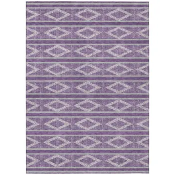 9' X 12' Purple Gray And Ivory Geometric Washable Indoor Outdoor Area Rug
