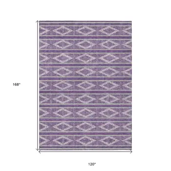 10' X 14' Purple Gray And Ivory Geometric Washable Indoor Outdoor Area Rug
