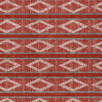 3' X 5' Red Ivory And Gray Geometric Washable Indoor Outdoor Area Rug