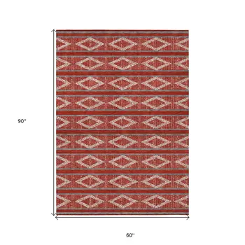 5' X 8' Red Ivory And Gray Geometric Washable Indoor Outdoor Area Rug