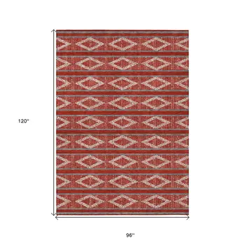 8' X 10' Red Ivory And Gray Geometric Washable Indoor Outdoor Area Rug